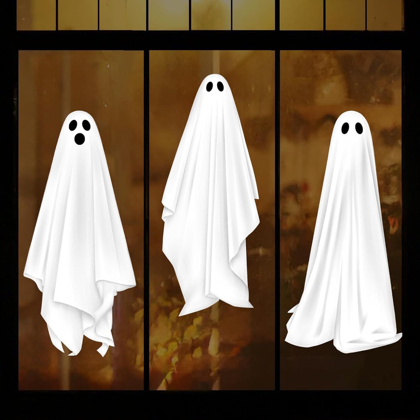 Halloween Decorations Window Clings Decor, Large White Ghosts Silhouette Halloween Window Decals Indoor, School Home Office Party Supplies for Glass Windows, 3 Sheets