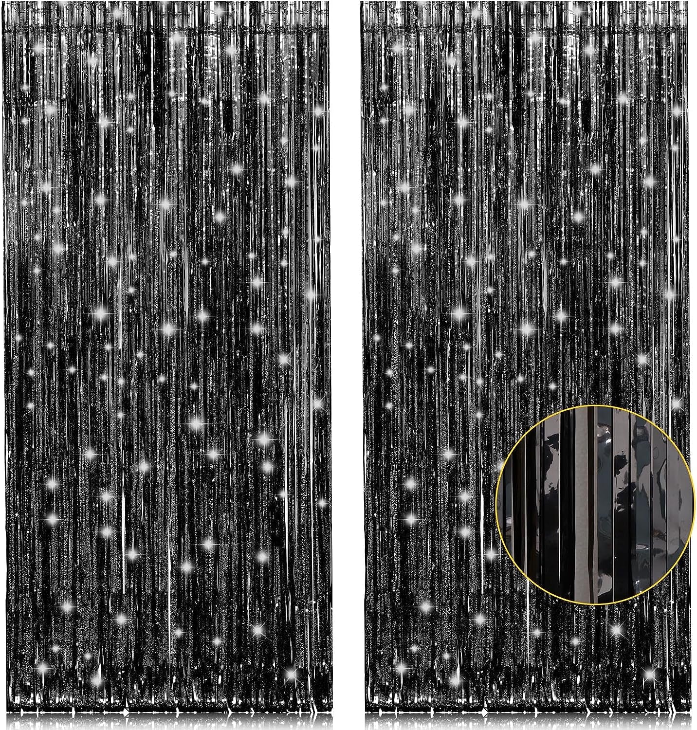 2 Pack 3.2Ft X 8.2Ft Black Tinsel Foil Fringe Curtains, Metallic Foil Tinsel Photo Booth Backdrop Streamer for New Years Decorations Halloween Bachelorette Birthday Holiday Celebration Party Supplies