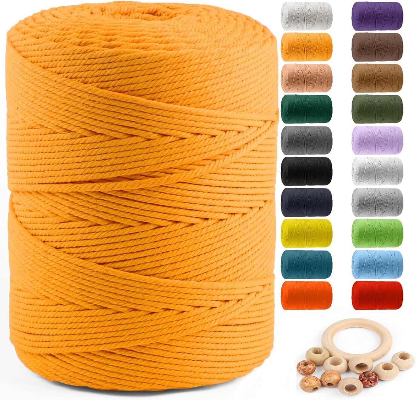 Macrame Cotton Cord 5Mm X 109 Yards,  100% Natural Handmade Colorful 4 Strands Twisted Braided Cotton Rope for Wall Hanging Plant Hangers Gift Wrapping Tapestry DIY Crafts(100M,White)