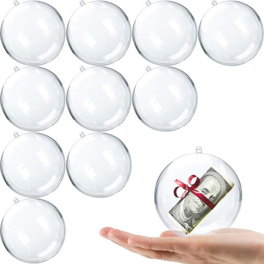 10Pk Clear Plastic Fillable Ornaments for Crafts 80Mm Christmas Ornaments Balls, Clear Acrylic DIY Ornaments Christmas Tree Decorations, Hanging Christmas Decorations Indoor Home Decor Supplies