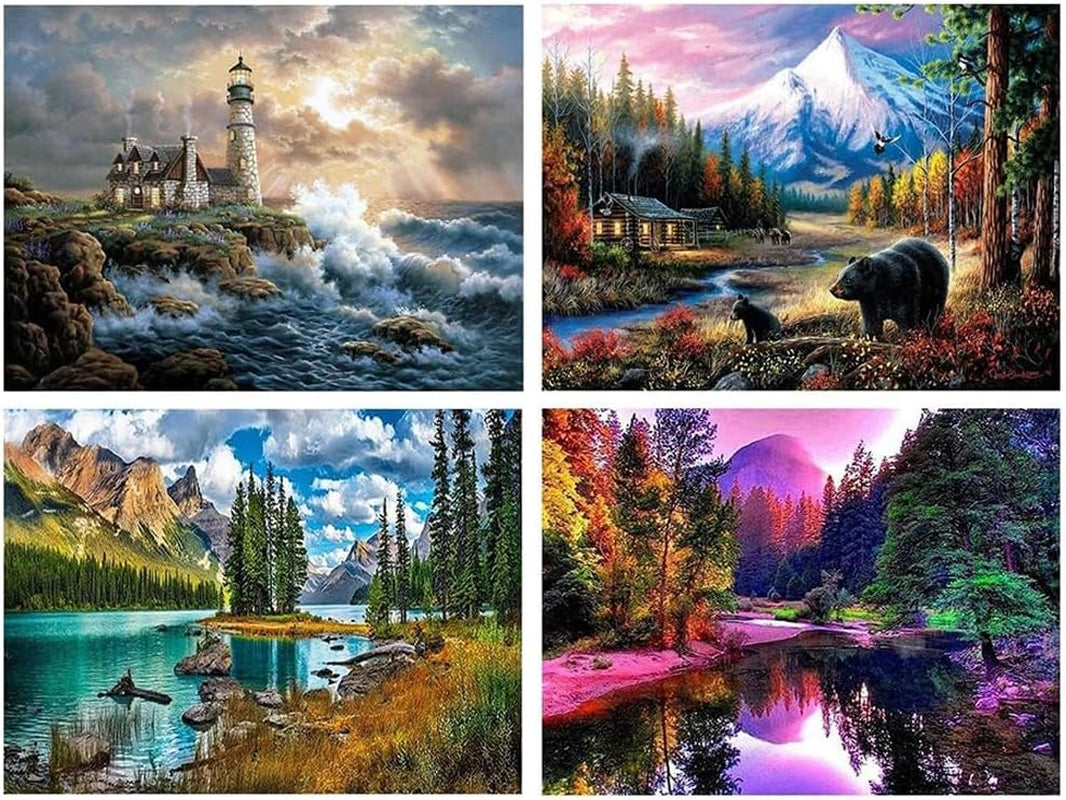 6 Pack Paint by Numbers for Adults Kids Beginner, Adult DIY Landscape Oil Painting for Home Wall Decor 12X16 Inch