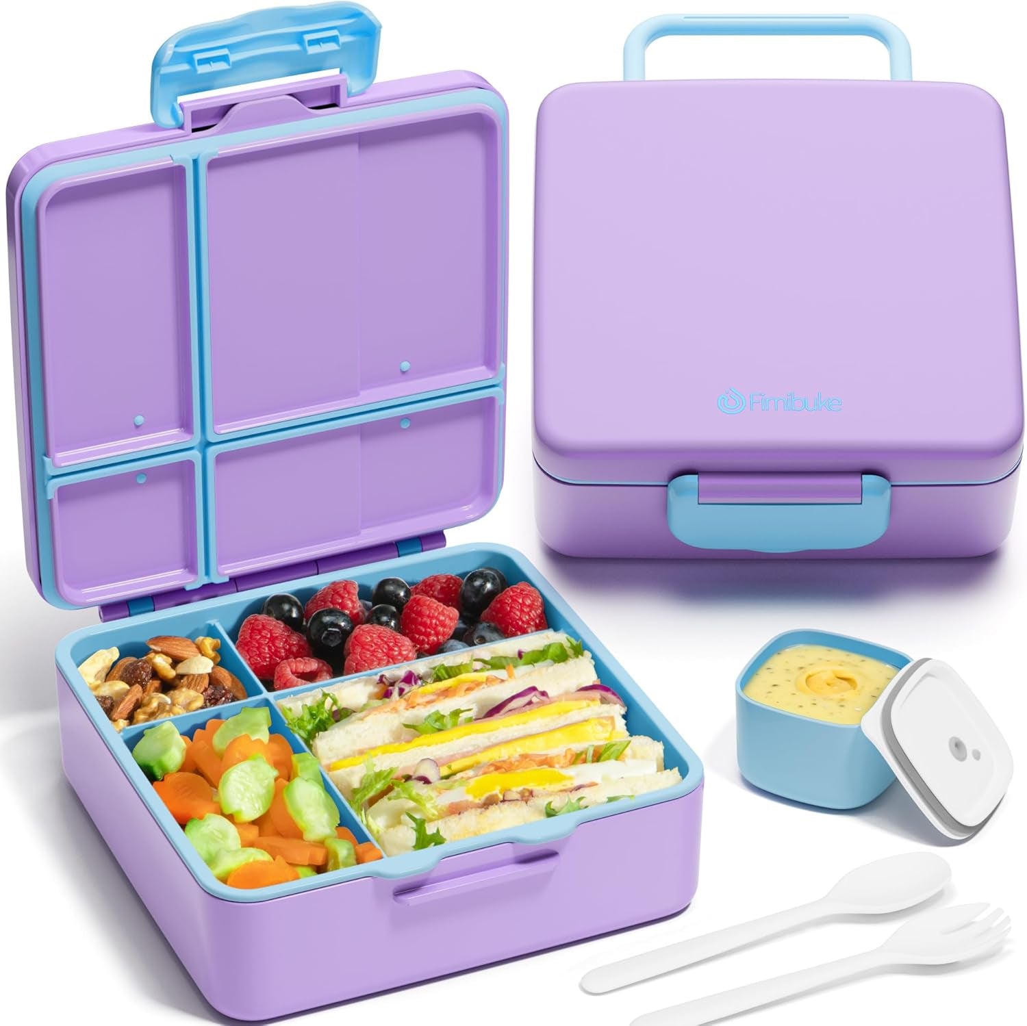 Bento Lunch Box for Kids - Leak Proof Toddler Bento Box with 4 Compartments BPA Free Dishwasher Safe Lunch Container with Utensils, Ideal Portion Sizes for Ages 3-12 Girls Boys for School