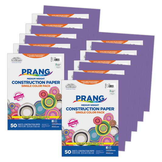 Construction Paper, Medium Weight, Violet, 9" x 12", 50 Sheets Per Pack, 10 Packs