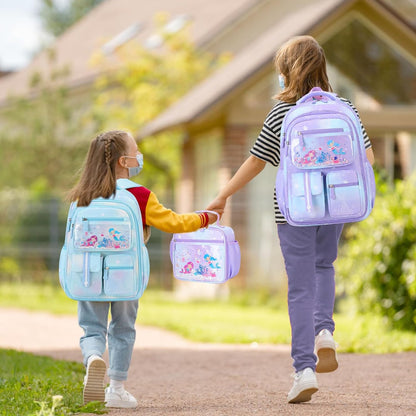 Kids School Backpack for Girls, Mermaids Bookbag Backpack with 14OZ Kids Water Bottle, Lunch Bag Set for Girls Kids Teens Middle School Student, Girls Backpack for School (4Pcs Water Bottle)