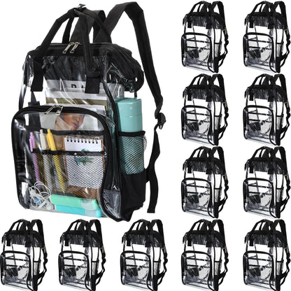 12 Pcs Heavy Duty Clear Backpack 15" Clear Stadium Backpack Stadium Approved Large Transparent Backpacks for School Donation, Stadium Events Supplies(Black)