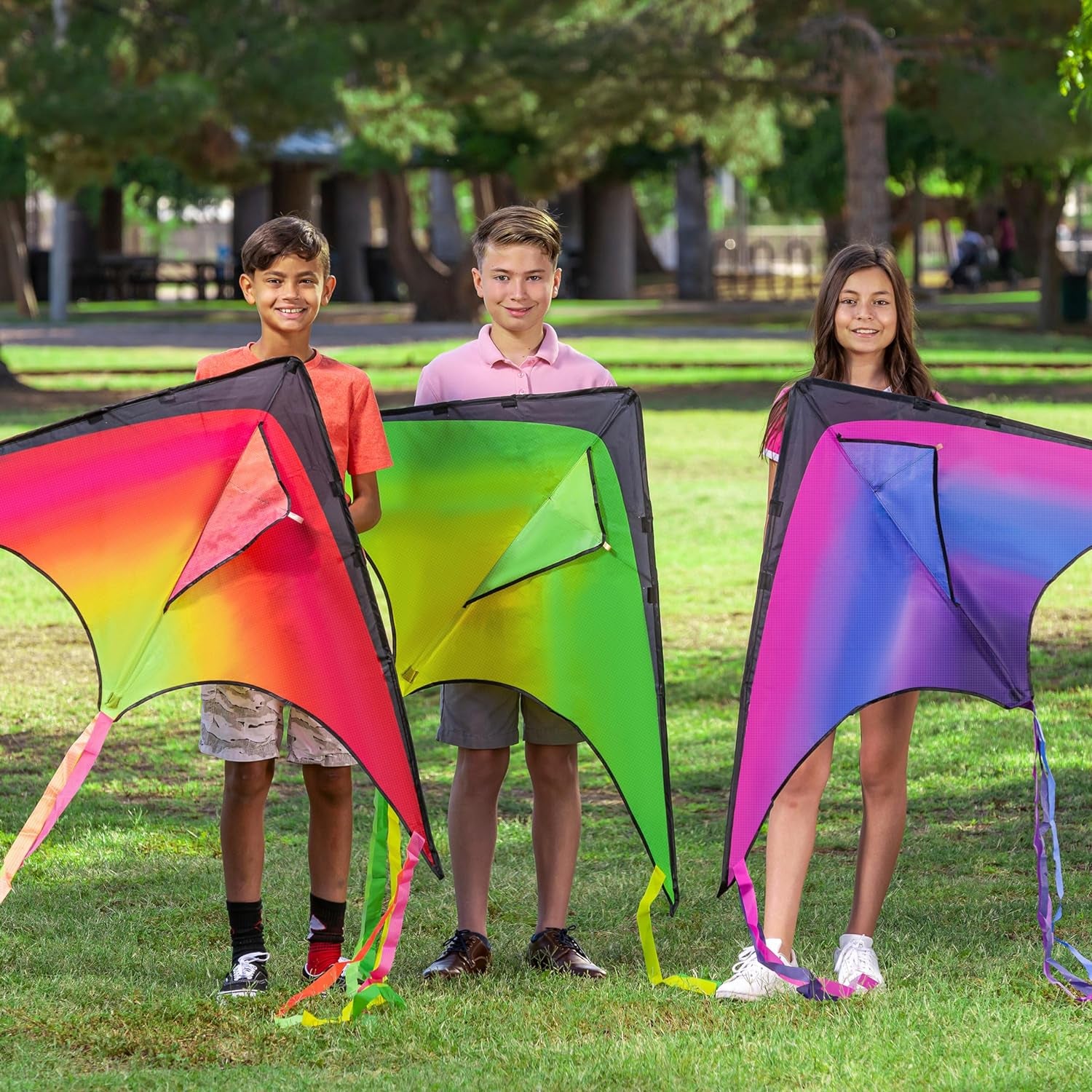 3 Packs Large Delta Kite Orange, Green and Purple, Easy to Fly Huge Kites for Kids and Adults with 262.5 Ft Kite String, Large Delta Beach Kite for Outdoor Games and Activities