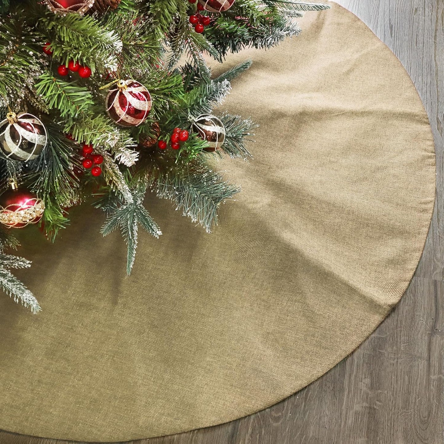 Christmas Tree Skirt, 48 Inches Large Burlap Double-Layer Plain Tree Skirts, Rustic Jute Tree Skirt for Xmas Holiday Home Decor, Fall Winter Farmhouse Brown Burlap Christmas Decorations Indoor