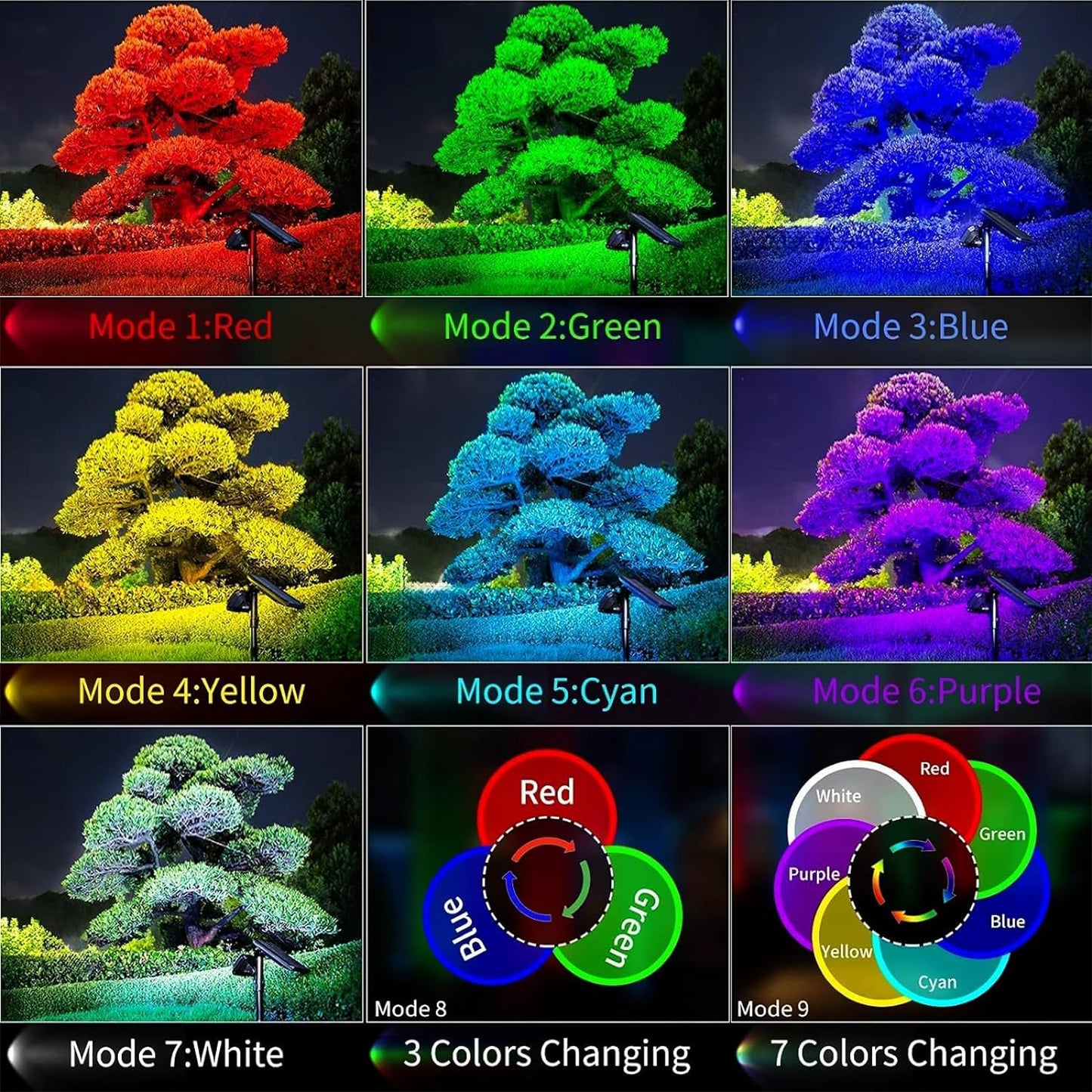 Solar Lights Outdoor Waterproof - Color Changing Solar Spot Lights Outside, Solar Powered Spotlight Landscape Lighting Halloween Spotlights for Tree Garden Yard Pathway Driveway House Christmas
