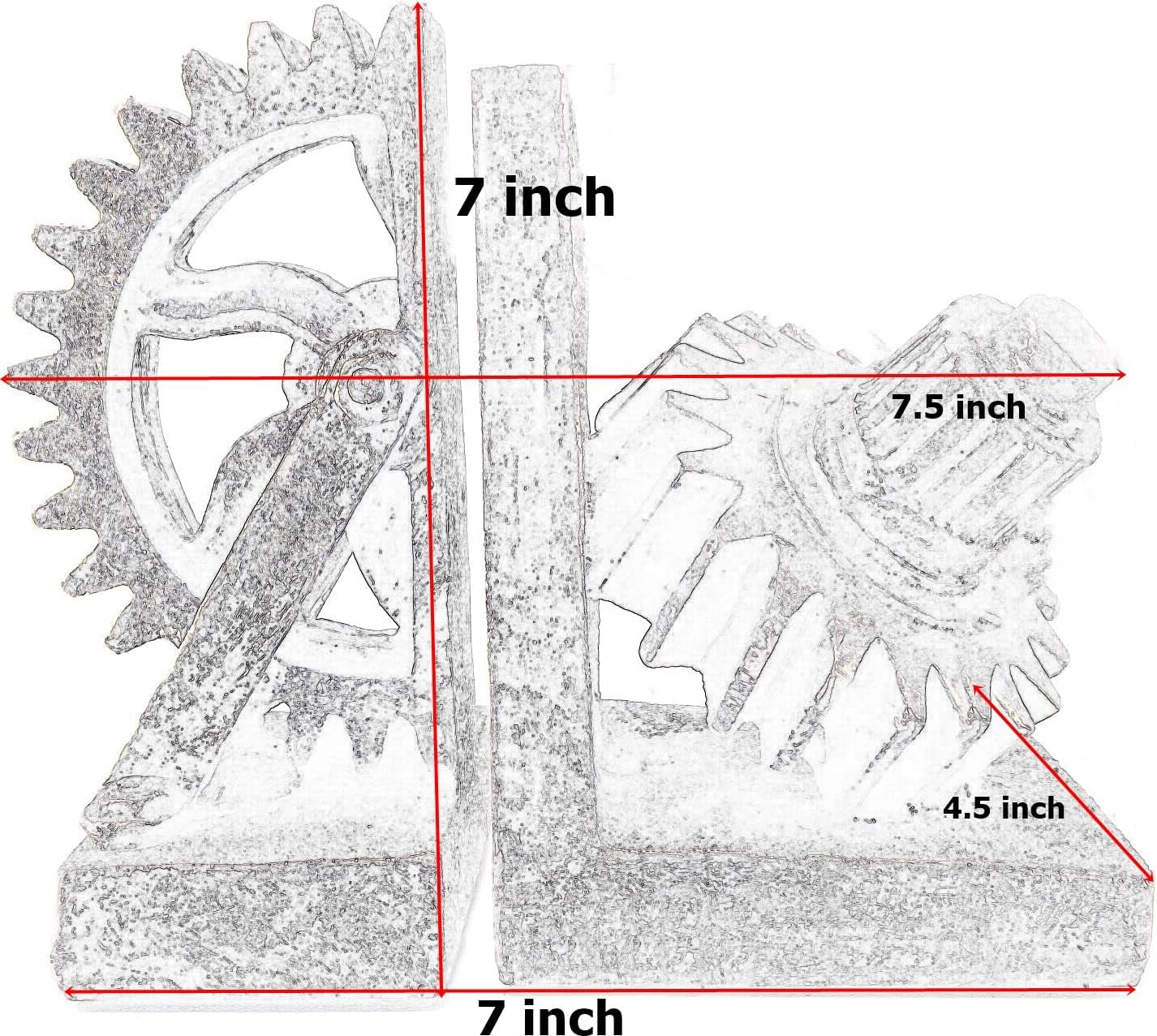 Decorative Bookend Gear Book Ends Industrial Rustic Vintage Unique Heavy Statues Bookshelves Support Home Decor Accents (Large)