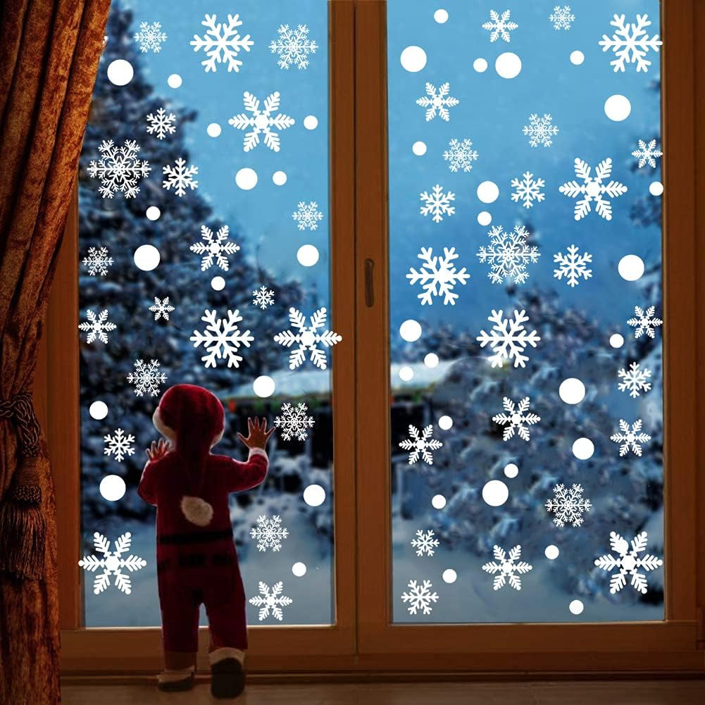 306Pcs Snowflake Window Clings Christmas Windows Decals Stickers White Snowflake Christmas Decorations for Glass Windows, Office Christmas Party Supplies