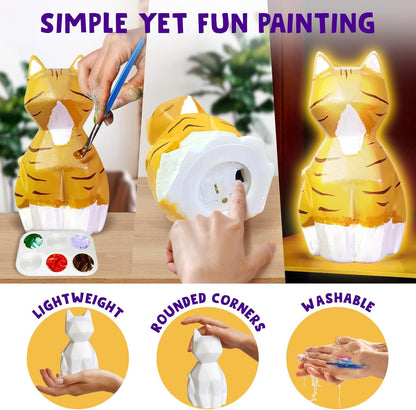 Goodyking Paint Your Own Cat Lamp Kit, DIY Cat Crafts Night Light, Painting Kit Arts & Crafts for Kids Ages 8-12, Art Supplies Birthday Easter Party Holiday Gift for Teens Girls Boys Age 3 4 5 6 7 8+