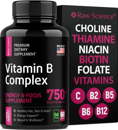 Vitamin B Complex Capsules   B Vitamins: B1 B2 B3 B5 B6 B7 B9 B12 Biotin Folic