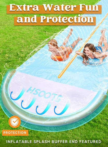 32.5Ft Extra Long Water Slide with 2 Inflatable Boards, Lawn Water Slides for Kids Adults, Double Lane Waterslide Slip Sprinkler, Backyard Summer Outdoor Water Toy