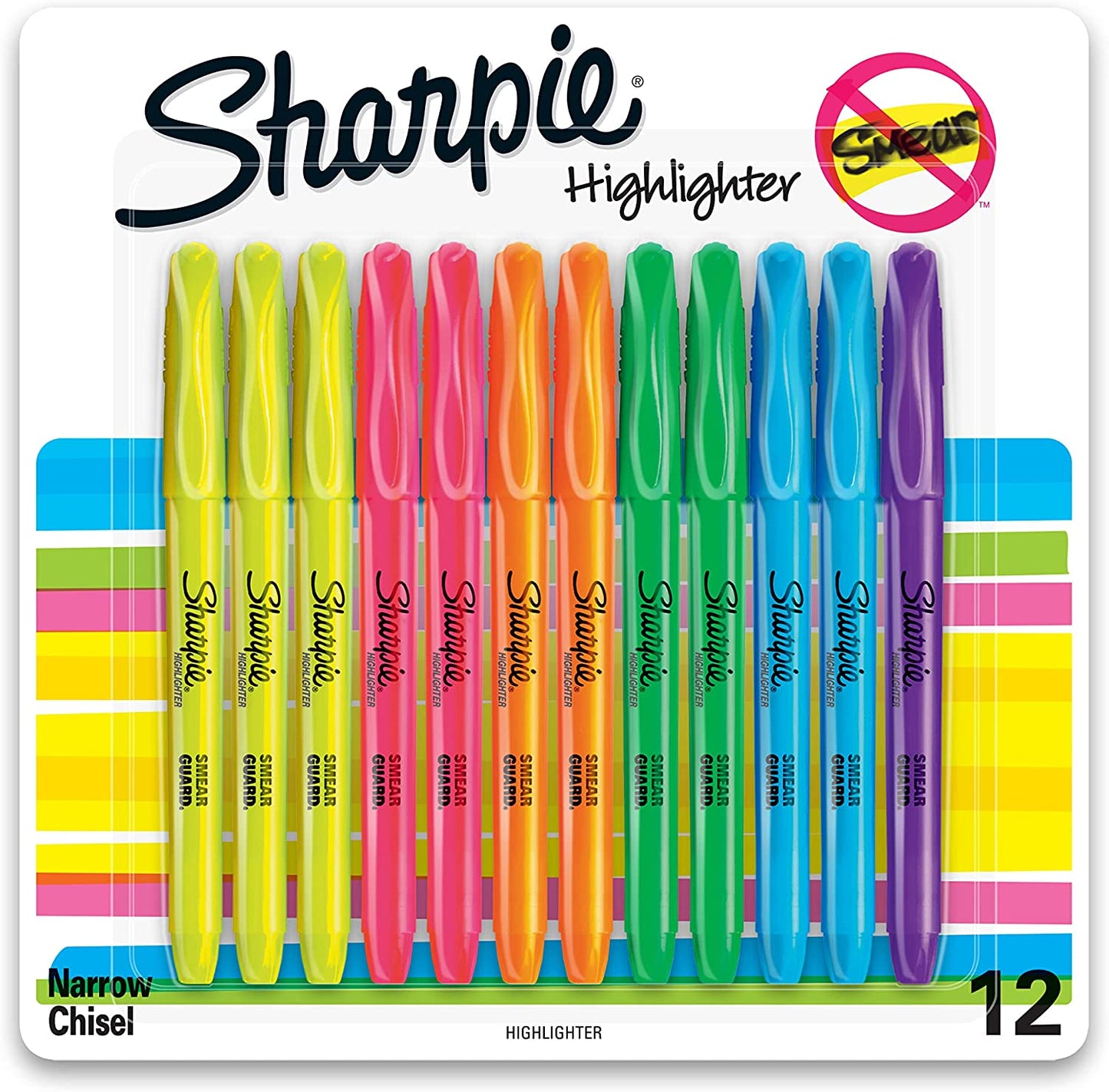 Pocket Style Highlighters, Assorted Fluorescent, 12 Count, Chisel Tip, Perfect for Office, School, and Bible Study