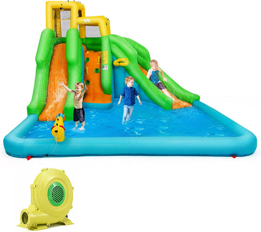 Inflatable Water Slide, 6 in 1 Kids Waterslide Park for Outdoor W/Blower, Dual Slides for Racing Fun, Splash Pool, Blow up Water Slides Inflatables for Kids and Adults Backyard Party Gifts