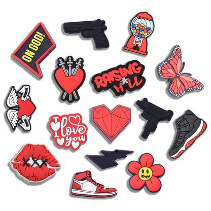 Red Croc Charms 15PCS Heart Shoes Charm for Croc Decorations Gun Pins Bracelet