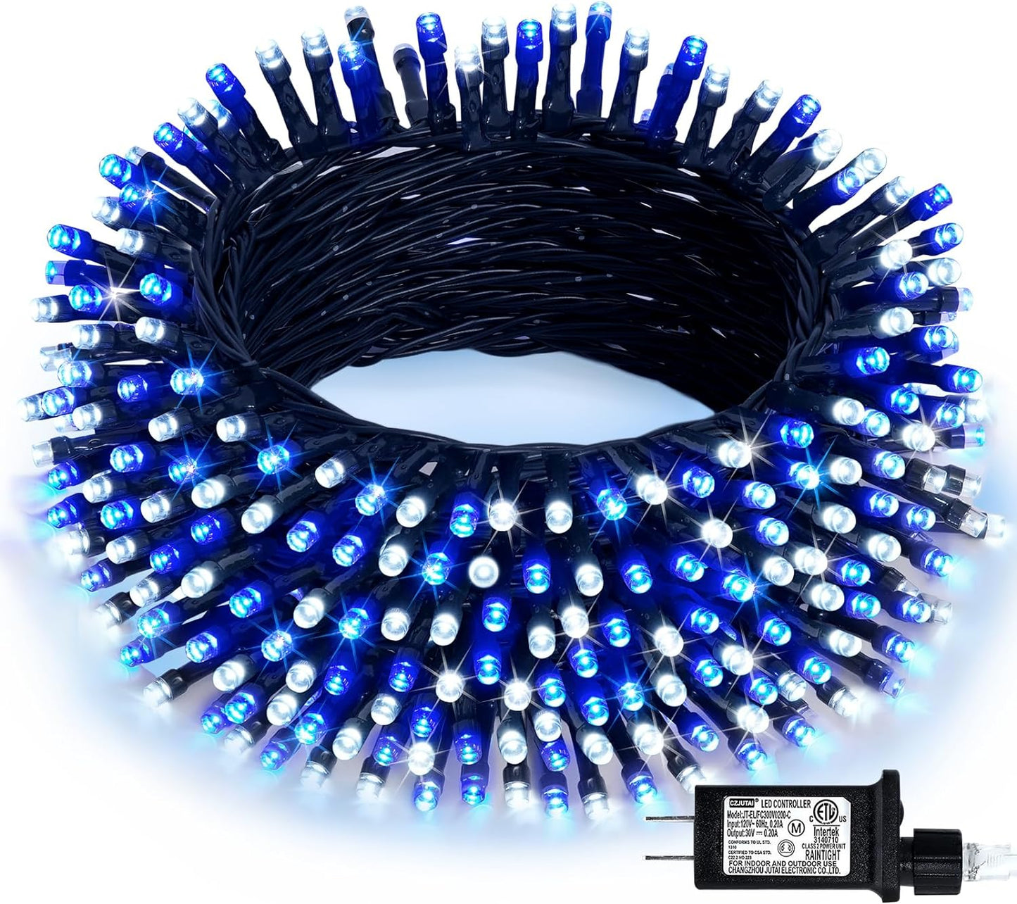 66Ft 200 LED Blue and White Christmas Lights, Outdoor Christmas String Lights Plug In, Expandable Christmas Lights for Tree outside Party Home Decorations