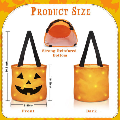 Halloween LED Light up Trick or Treat Bags, 3 Pcs Halloween Pumpkin Bucket, Multipurpose Portable Collapsible Reusable Candy Bags, Best Halloween Party Favors for Kids.