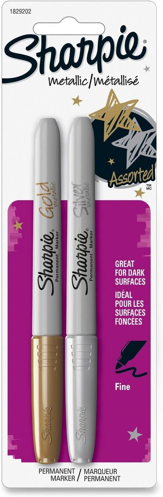 1829202  Metallic Markers, Fine Pt, 2 Color/Pk, Gold/Silver