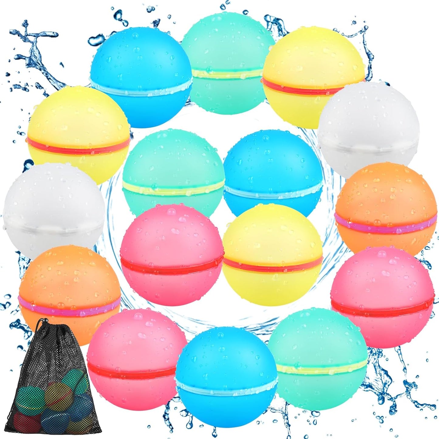 Reusable Water Balloons Refillable Water Bomb, Soft Silicone Water Balls with Mesh Bag, Quick Fill & Self-Sealing Water Balloons for Water Fight Games, Outdoor Water Toys for Kids Adults,4Pcs
