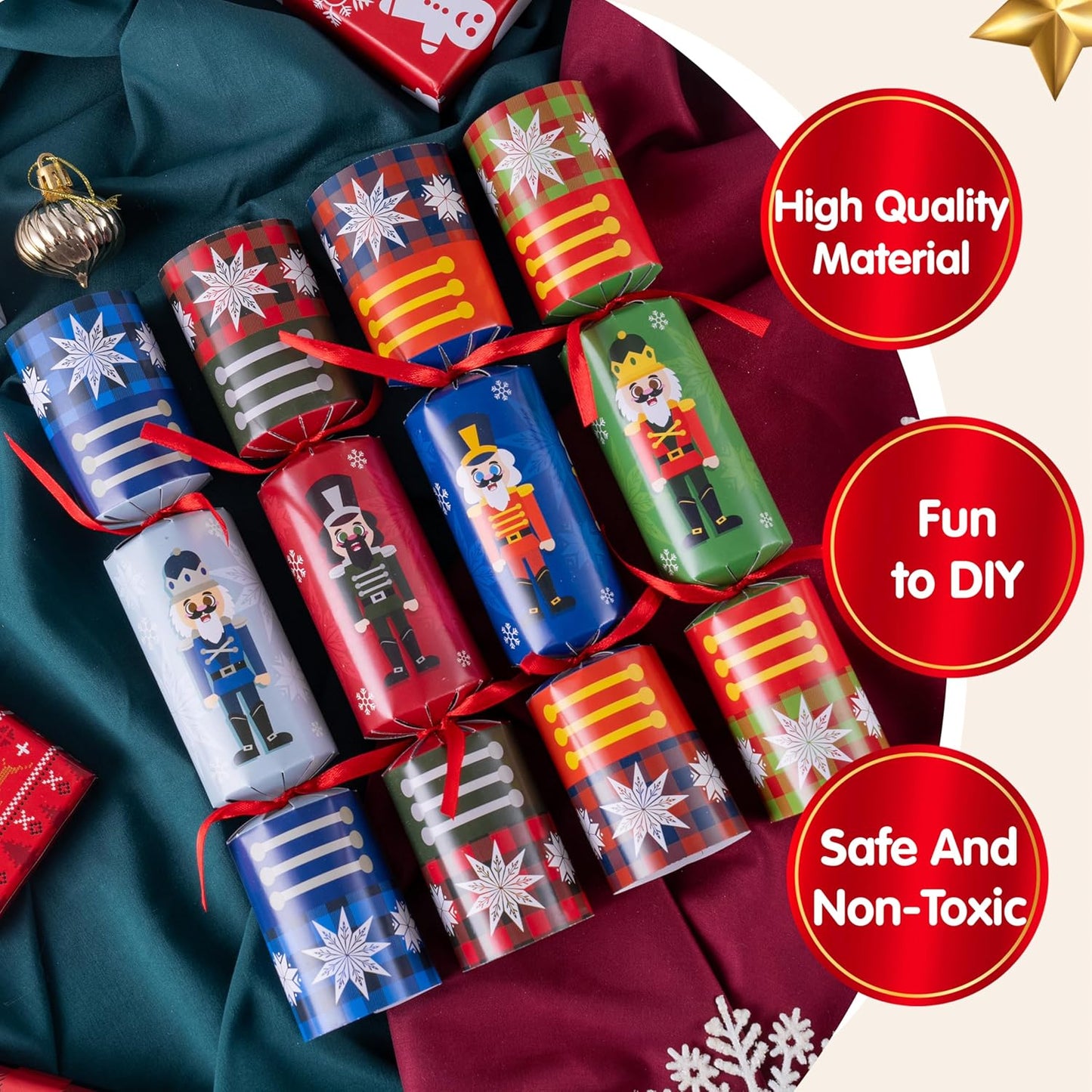 8 Pack Christmas Party Favor Non-Snap Nutcrackers Design Party Table Favors with Holiday Party Favor Supplies for Kids and Adults, Christmas Parties, Dinners and Holidays