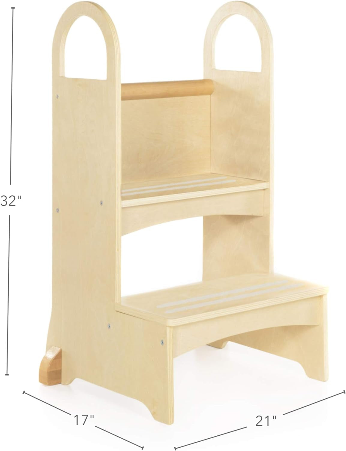 High-Rise Step-Up - Natural: Wooden Two-Step Stool for Kids and Adults, Counter Height with Handles and Non-Slip Treads - Quality Home Furniture