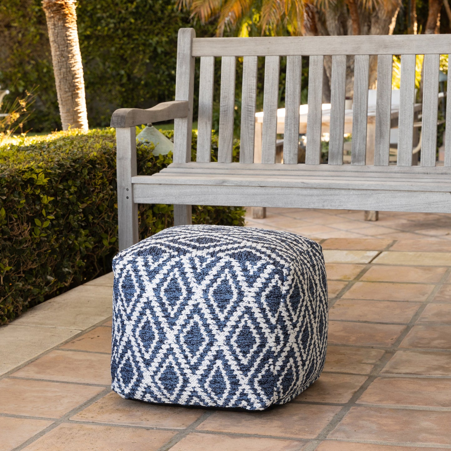 Woven Blue/Ivory Diamond Pouf