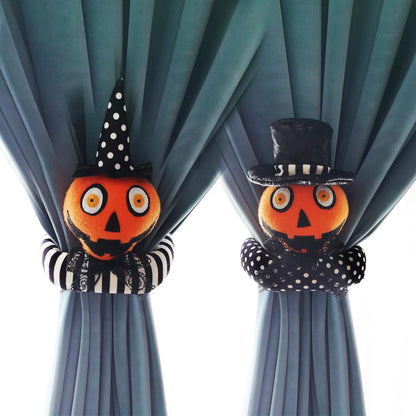 2 Pack Halloween Curtain Buckle Doll Pumpkin Curtain Tieback Hold Back Fastener for Window Home Hotel Room Decoration (Orange and Black)