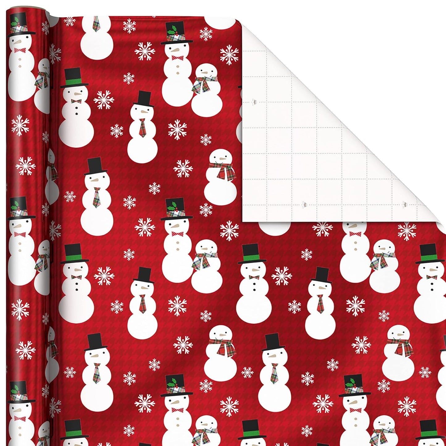 Foil Christmas Wrapping Paper with Cut Lines on Reverse (3 Rolls: 60 Sq. Ft. Ttl) Plaid Snowflakes, Snowmen, Tartan Plaid