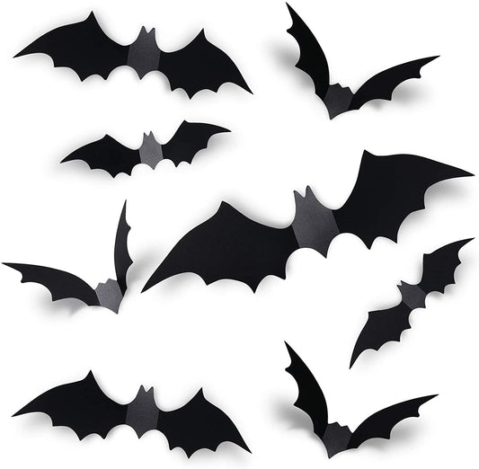 60PCS Halloween Bats Decoration, 4 Different Sizes Realistic PVC Black 3D Scary Bat Sticker for Home Decor DIY Wall Decal Bathroom Indoor Hallowmas Party Supplies