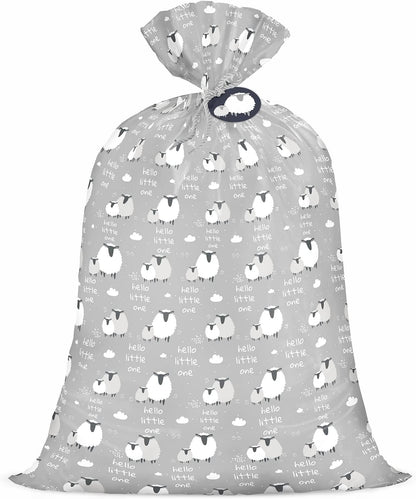 56" Large Plastic Gift Bag - Cute Sheep and Hello Little One Design for Birthday, Celebration, Parties, or Any Occasion - 56" H X 36" W