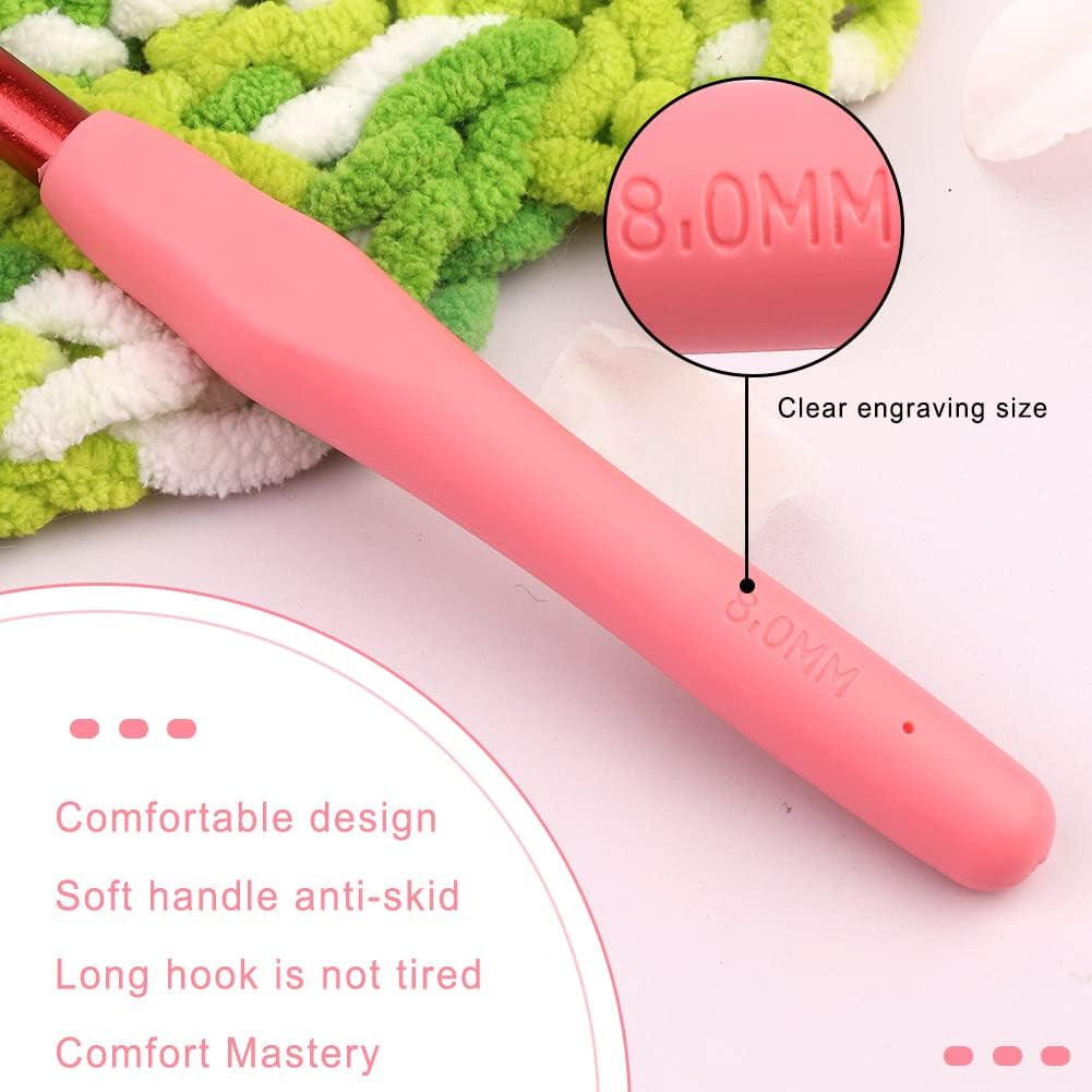 8 Mm Crochet Hook, Aluminum Soft Grip Rubber Handle Needles Ergonomic Knitting Needles Crochet Needle for Beginners and Handmade DIY Knitting Crochet (8 Mm)