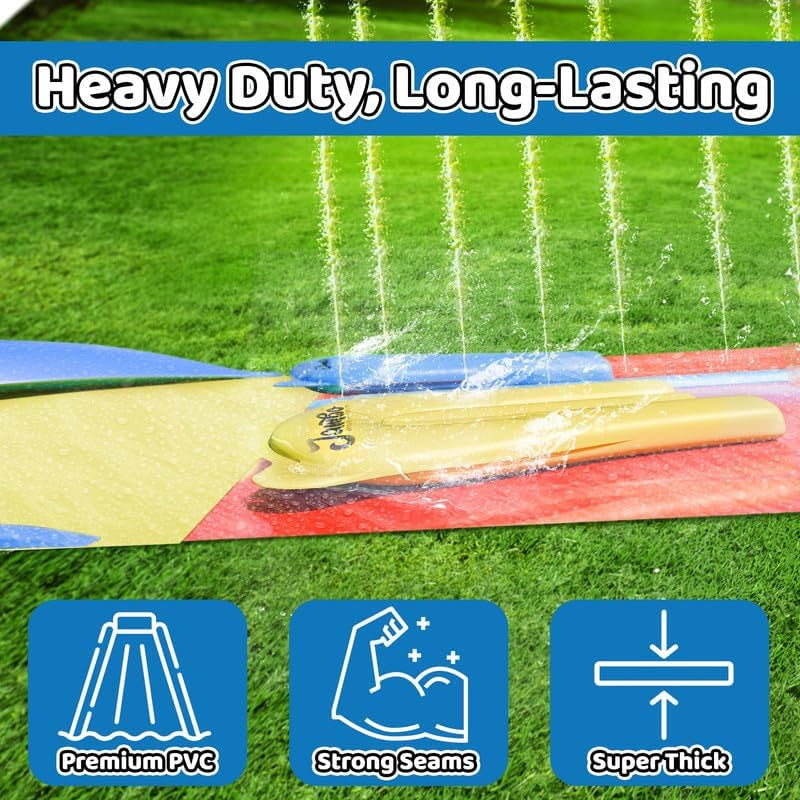 24 FT XL Slip Splash and Slide with Inflatable Crash Pad (Double Lane,24 FT XL Slide), Heavy Duty Water Slide Splash 24 FT Mat Outdoor Water Sprinkler…