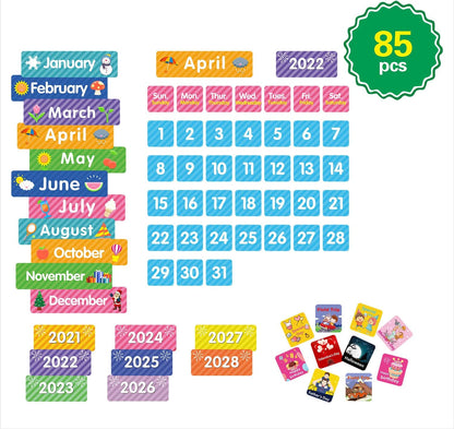 REGELEGO 85 Pieces Calendar Pocket Chart Cards for Kindergarten and Home Early Learning Colorful Calendar Festival Weekday Cards for Kids Classroom (85 Pieces-Colorful)