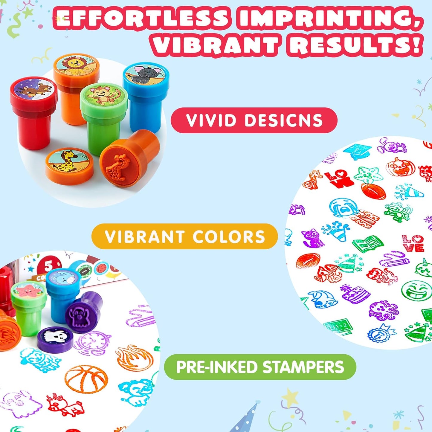 50 Pcs Assorted Stamps for Kids - Self-Ink Stamps with 50 Designs for Birthday Party Favor, Carnival Prizes, School Stampers, Goodie Bag, Halloween, Christmas (Zoo, Holiday Stampers)