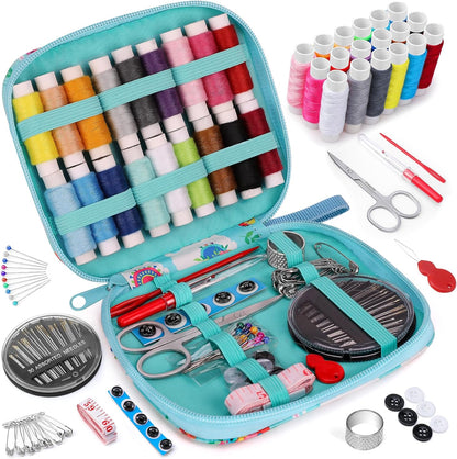 Sewing Kit Gifts for Grandma, Mom, Friend, Adults Beginner Kids Traveler, Portable Sewing Supplies Accessories with Case Contains Thread, Needle, Scissors, Measure Tape, Thimble Etc(Black, M)