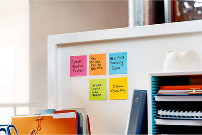 Super Sticky Notes, 3X3 In, 6 Pads, 2X the Sticking Power, Energy Boost Collection, Bright Colors (Orange, Pink, Blue, Green,Yellow),Recyclable (654-6SSAU)