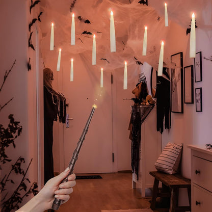 Halloween Decorations - Floating Candles with Wand - Flickering Warm Light Flameless Hanging Candles Set Decor for Indoor Home Bedroom