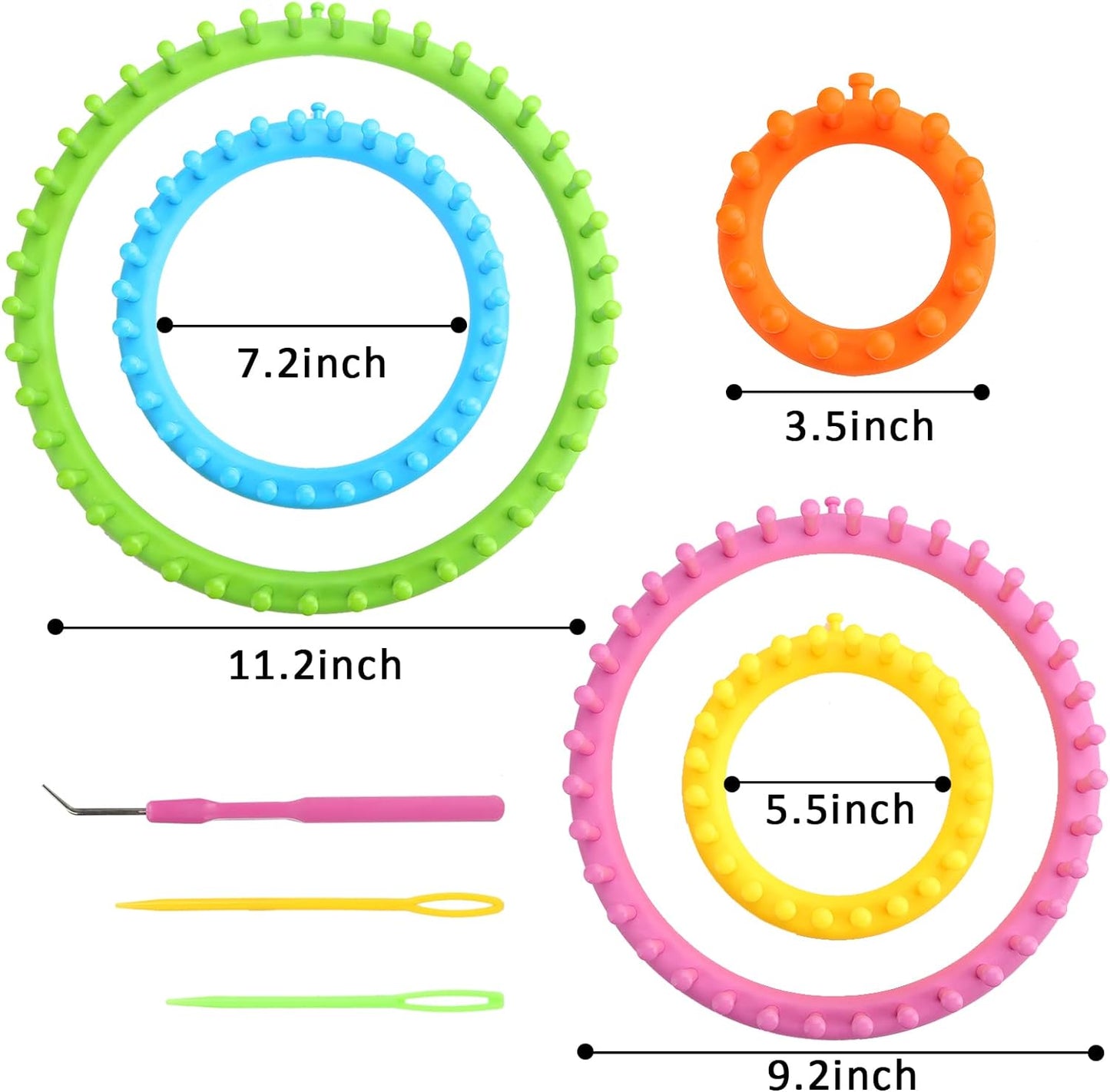 20PCS round Knitting Loom Set, Circular Loom Set Hook Needles with 12 Skeins Acrylic Yarn for Hat Scarf Shawl Sweater Sock Pompom