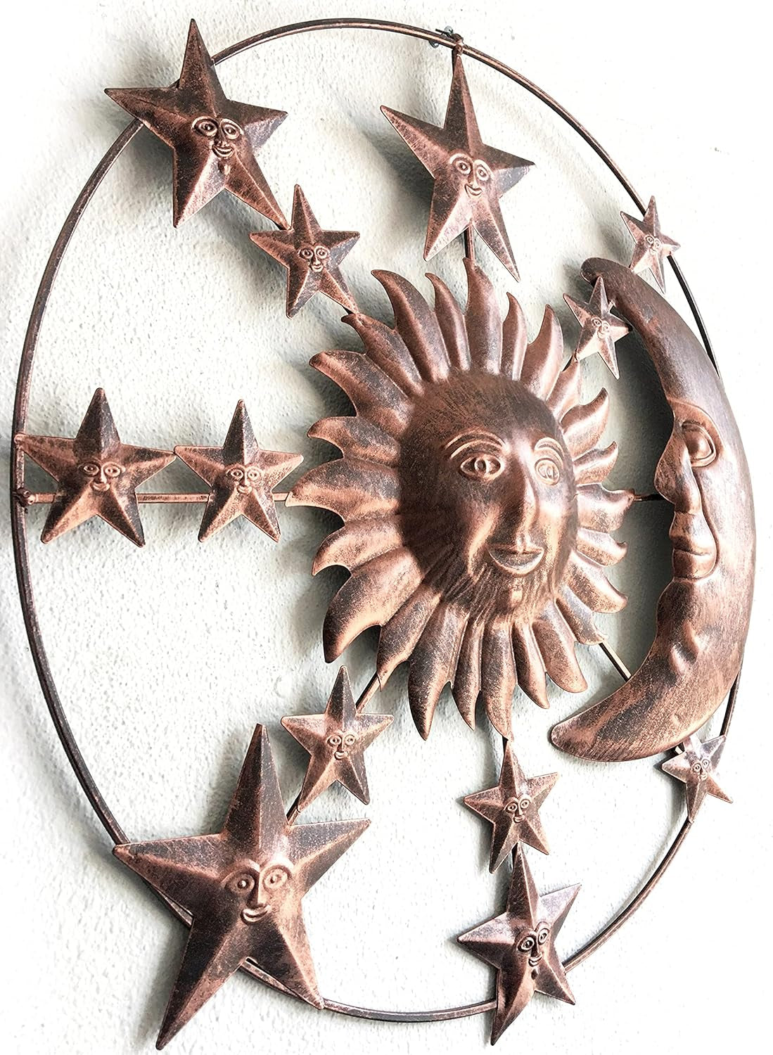 Metal Wall Art Rustic Iron Modern Contemporary Sun Moon Stars Celestial Indoor Living Room Outdoor Garden Patio 3D Hanging Sculpture Home Decor 20 Inch