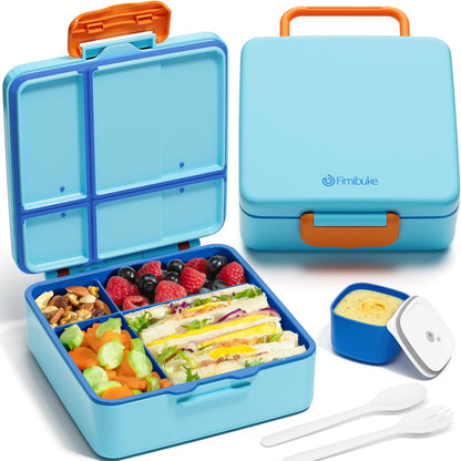 Bento Lunch Box for Kids - Leak Proof Toddler Bento Box with 4 Compartments BPA Free Dishwasher Safe Lunch Container with Utensils, Ideal Portion Sizes for Ages 3-12 Girls Boys for School