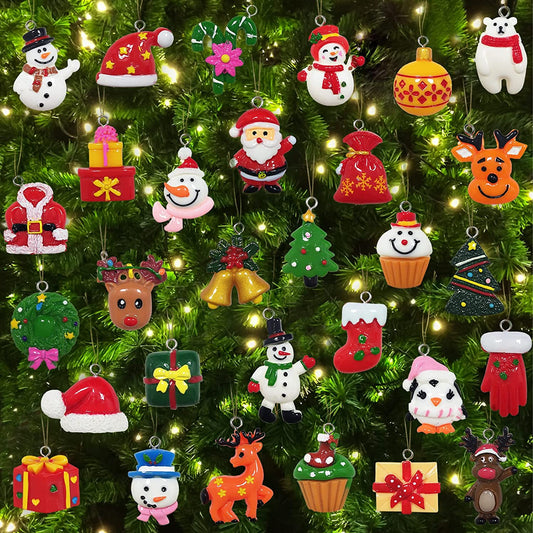 30Pcs Mini Christmas Ornaments for Mini Tree Decorations Small Christmas Ornaments Resin Miniatures for Craft Christmas Decor