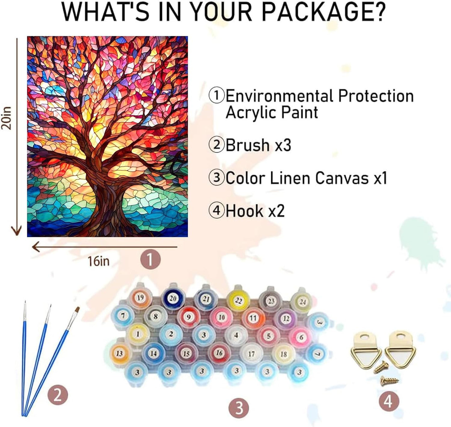 Tree Paint by Numbers for Adults-Stained Glass Paint by Number on Canvas without Frame,Diy Trees Oil Painting for Gift Home Wall Decor(16X20Inch)