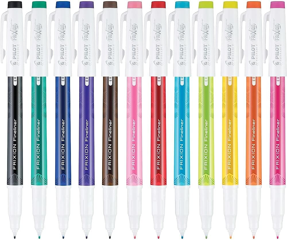 , Frixion Fineliner Erasable Marker Pens, Fine Point 0.7 Mm, Pack of 12, Assorted Colors