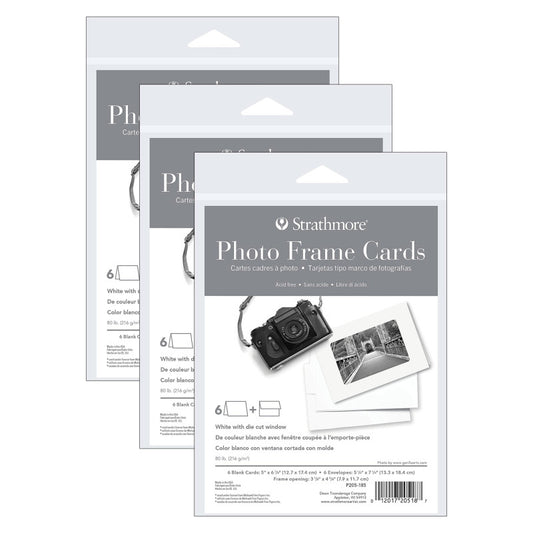 Photo Frame Cards & Envelopes, Plain Border, Full Size, 5x6.875 inch, 6 Per Pack, 3 Packs
