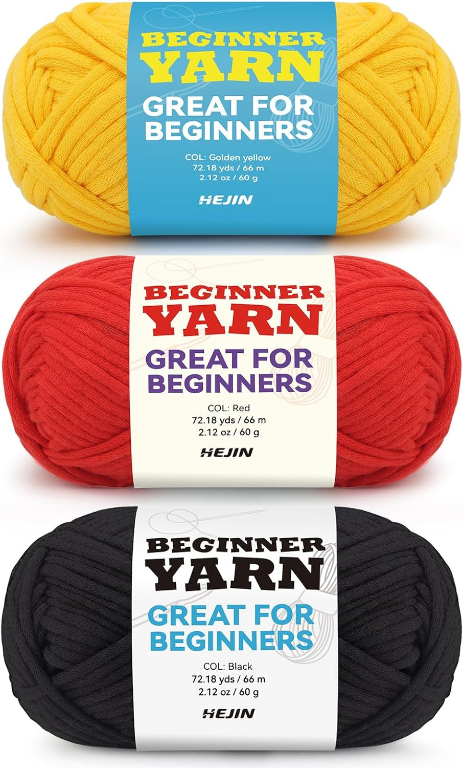 60G Black Yarn for Crocheting and Knitting;66M (72Yds) Cotton Yarn for Beginners with Easy-To-See Stitches;Worsted-Weight Medium #4;Cotton-Nylon Blend Yarn for Beginners Crochet Kit Making