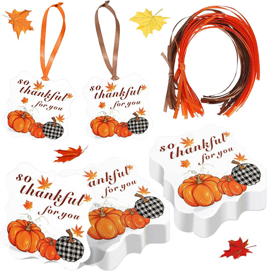 96 Pieces Thanksgiving Autumn Pumpkin so Thankful for You Gift Tags with Rope Pumpkin Thank You Present Tag Thanksgiving Pumpkin Hanging Label Thankful Party Favor Tags