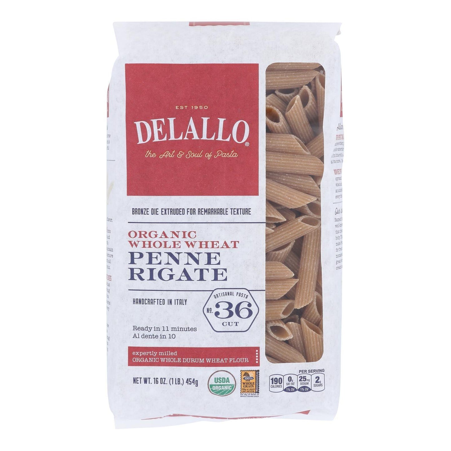 Delallo - Pasta Organic Penne Rigate Whole Wheat - Case Of 8-16 Ounces - Loomini