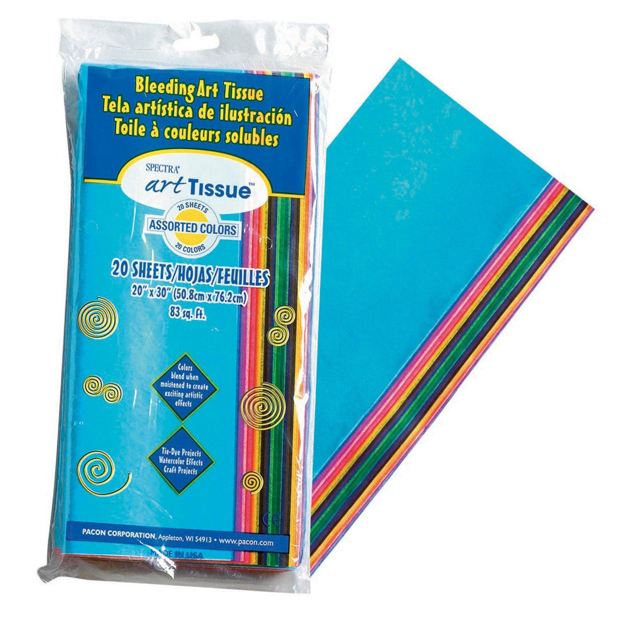 Deluxe Bleeding Art Tissue, 20 Assorted Colors, 20" x 30", 20 Sheets Per Pack, 6 Packs - Loomini