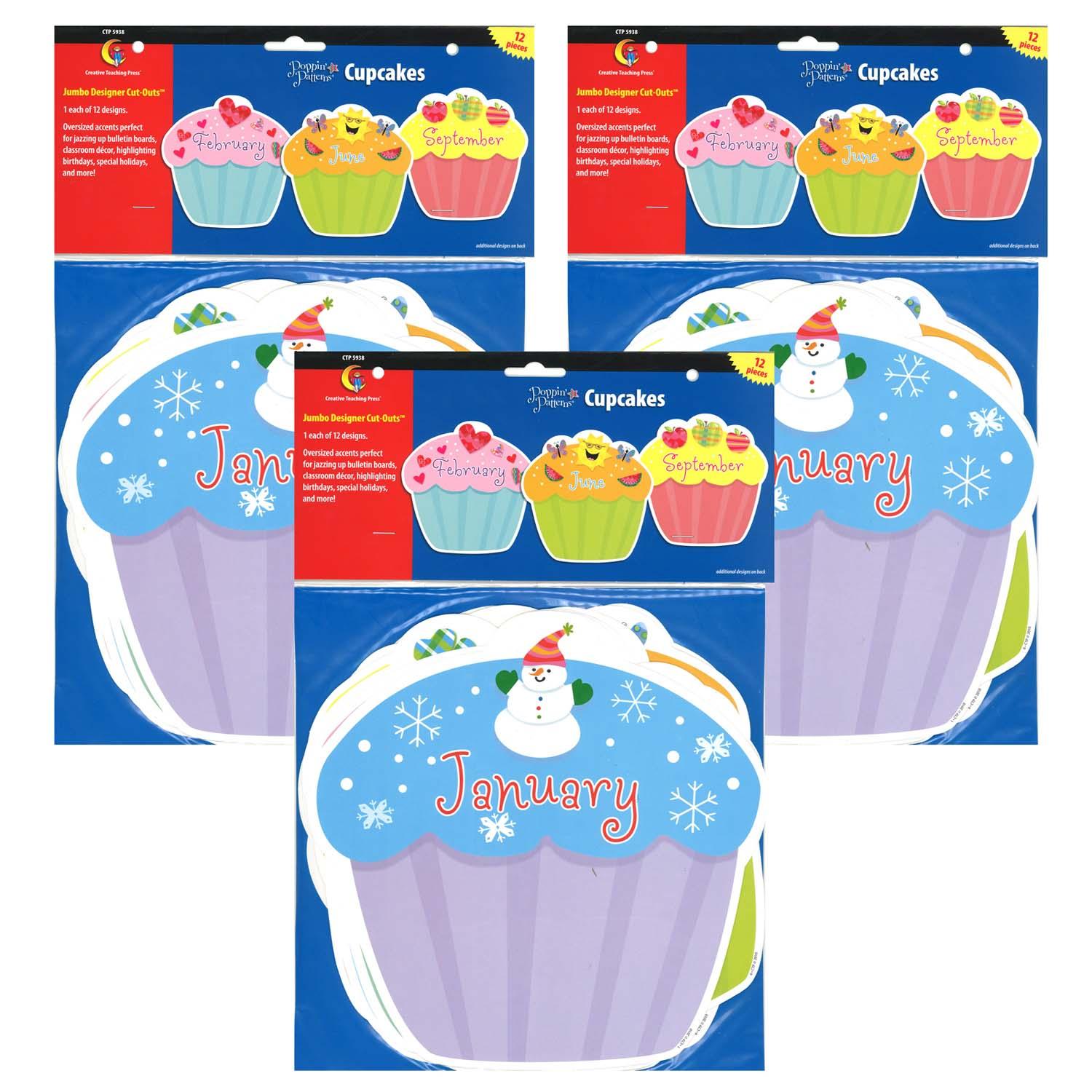 Designer Cut-Outs, Month Cupcakes, 10", 12 Per Pack, 3 Packs - Loomini